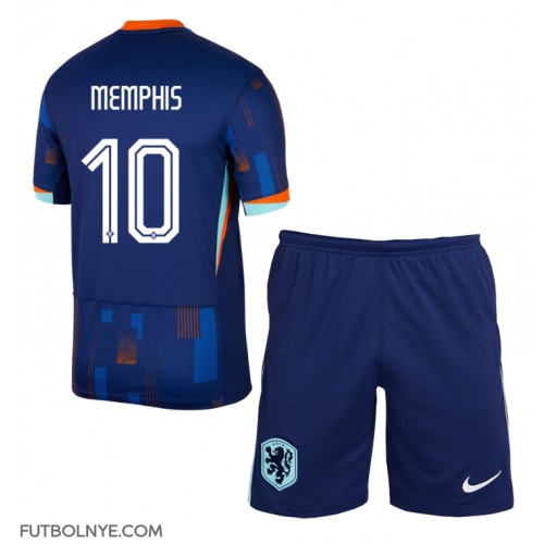 Camiseta Países Bajos Memphis Depay #10 Visitante Equipación para niños Eurocopa 2024 manga corta (+ pantalones cortos)